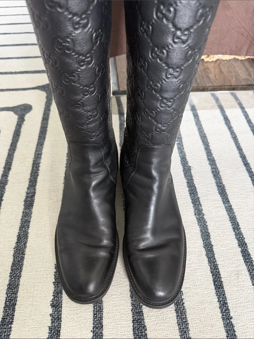 Gucci Black Embossed Leather Over-the-Knee Boots
